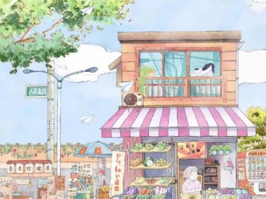 手绘卡通门头定制朋友圈背景图